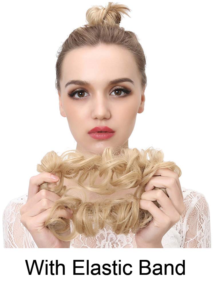 ASUITOFK Messy Bun Hair Piece Thick Updo Scrunchies Synthetic Hair Extensions Ponytail Hair Wig Hairpiece Ash Blonde Mix Ginger Brown - Image 4